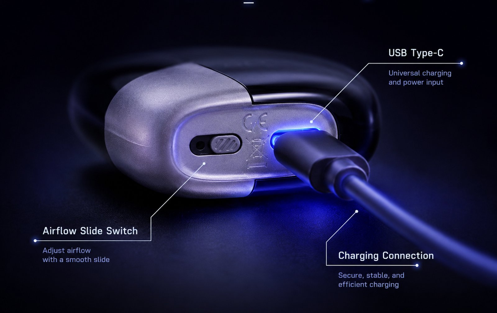 Type-C charging close-up, cable plugged in, dark scene